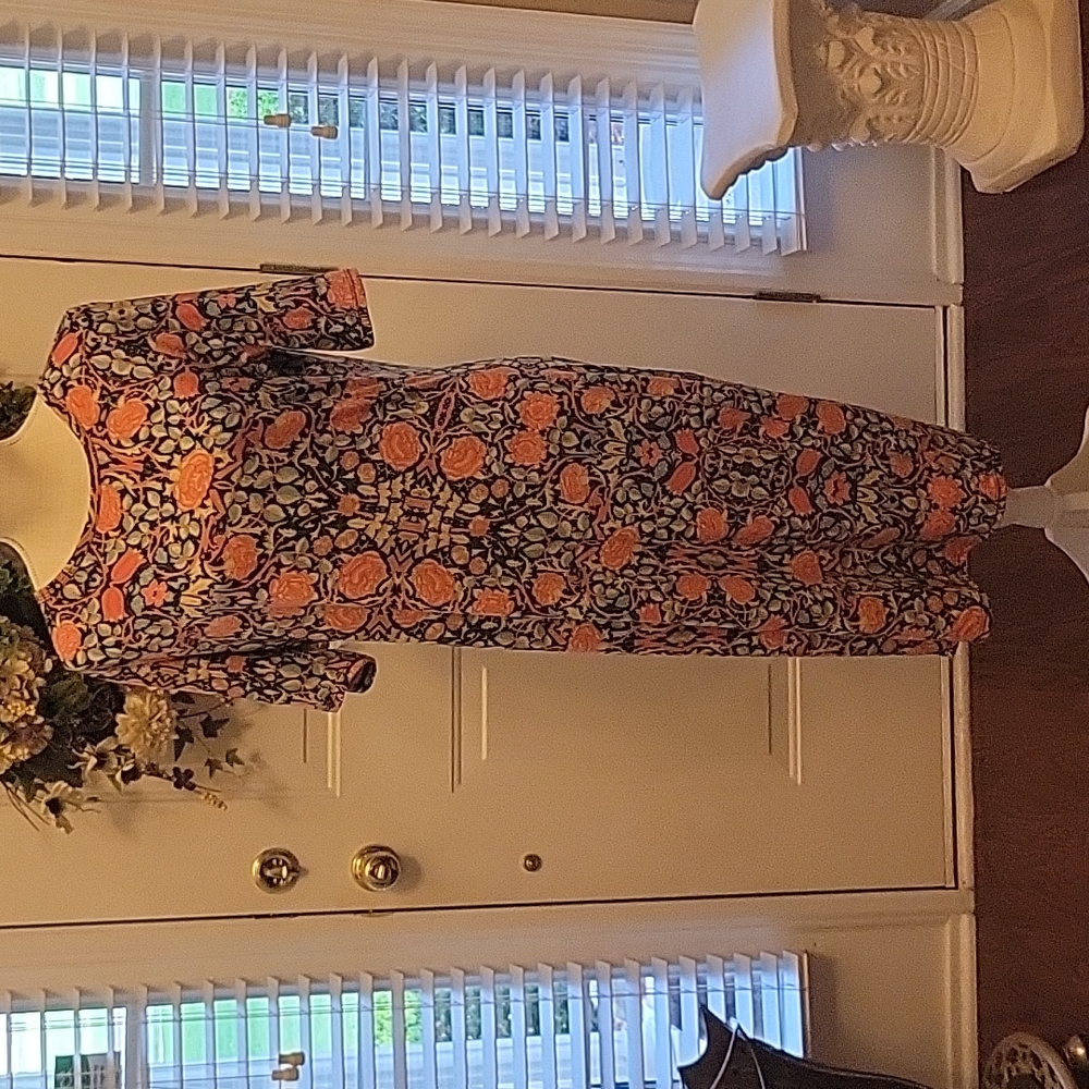 LuLaRoe coral blue white floral short sleeve midi round neckline dress XL EUC …